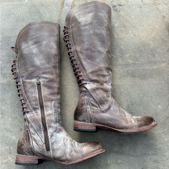 Freebird by Steven Stag Distressed Leather Lace Up Tall Boots Taupe Gray Size 9 - Picture 1 of 8